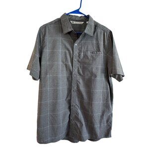 Travis Mathew Button-Up Mens Large Cotton Polyester Gray Checkered Short Sleeve
